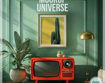 Retro Frame Mockup for Poster Print Display, Vintage Wall Art Frame Mockup, Retro TV Mockup Frame PSD, Interior Framed Canvas Mockup for Art