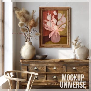 Vintage Art Frame Mockup Farmhouse Artwork Template PSD Wood Framed Canvas Mockup Rustic Picture Frame Mockup Poster Print Mockup Photoshop