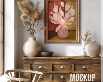 Vintage Art Frame Mockup Farmhouse Artwork Template PSD Wood Framed Canvas Mockup Rustic Picture Frame Mockup Poster Print Mockup Photoshop
