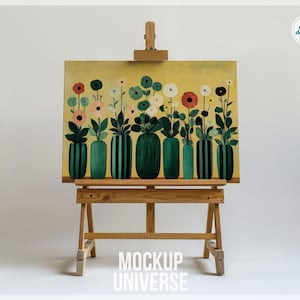 Easel Canvas Mockup, Panoramic Canvas Mockup for Painting Display, Horizontal Canvas Template, Minimal Easel Mockup, Picture Mockup PSD JPG
