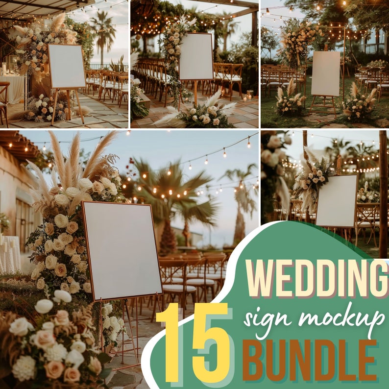 15 Wedding Welcome Sign Mockup Bundle, Boho Easel Poster Mockup, Cozy Floral Digital Sign Template, Seating Chart Mockup, Photoshop Mockup image 1