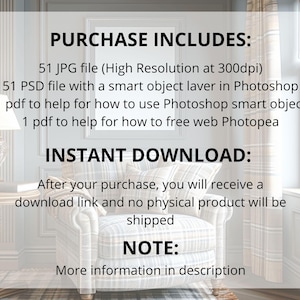 May include: A digital download listing for 51 JPG and 51 PSD files of high-resolution images. The listing also includes two PDF files with instructions on how to use Photoshop and Photopea.