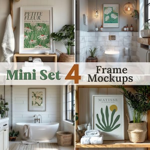 Modernes Badezimmer Rahmen Mockup Set, Bauernhaus Dekor Kunst Display, Clean Spa Wand Kunst Mockup, Waschraum Druck Mockup PSD, Toiletten Poster Mockup