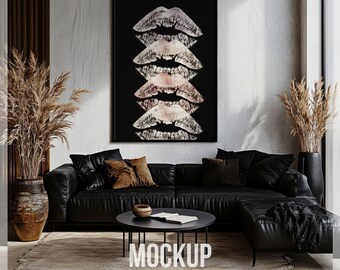 Rustic Frame Mockup PSD JPG, Farmhouse Poster Mockup, Modern Interior Mockup Frame, Vintage Wall Art Mockup, Print Mockup Frame for Artwork