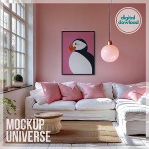 Pink Wall Art Frame Mockup: Feminine Interior (PSD)
