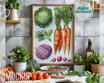 Vegan Dining Interior Digital Frame Mockup, Culinary Wall Art Menu Template, Natural Light Kitchen Artwork Display, PSD Photoshop Mockup