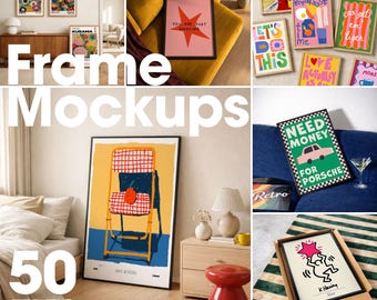 50 Modern Frame Mockup Bundle: Gallery Wall Mock Ups, Multiple Wall Art Template (PSD)