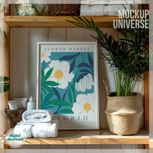 Clean Bathroom Frame Mockup, Fresh and Clean Spa Ambiance Artwork Template, Washroom Print Mockup, Detail Stand Frame Mockup with Towels