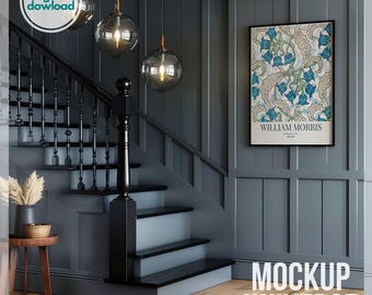 Elegant Hallway Frame Mockup, Classic Paneled Wall Frame Template Framed Canvas Mockup Refined Entryway Wall Art Display for Traditional Art