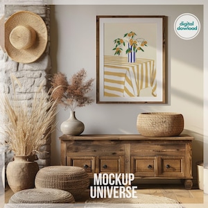 Vertical Wood Frame Mockup, Farmhouse Wall Art Mockup, Rustic Interior Mockup, Photoshop Mockup PSD, Antique Cottage Framed Canvas Template