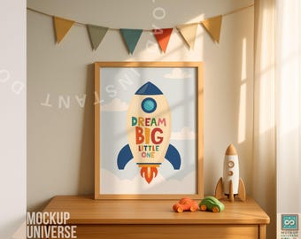 Kids Room Frame Mockup for Playful Art, Baby Wall Art Template, Cute Nursery Print Display, Gaming Picture Poster Mockup PSD