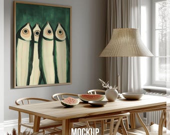 Vertical Frame Mockup PSD: Scandinavian Kitchen Scene (Digital Download)