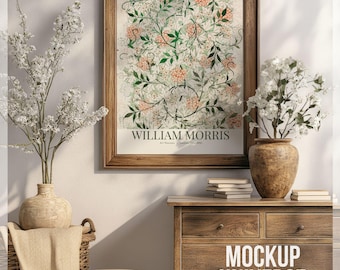 Vintage Art Frame Mockup Farmhouse Artwork Template PSD Wood Framed Canvas Mockup Rustic Picture Frame Mockup Poster Print Mockup Photoshop