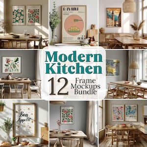 Scandi Kitchen Frame Mockup Bundle: Modern Wall Art Template PSD, JPG