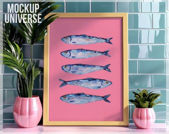 Retro Tile Frame Mockup, Trendy Frame Template, Colorful Y2K Poster Mockup, Simple Frame Mockup PSD, Wall Art Mockup, Minimal Picture Mockup