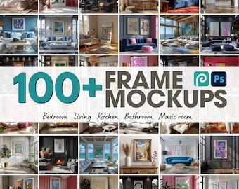 100+ Frame Mockup Bundle, Wall Art Mockup Set, Modern Interior Canvas Mockups, Mega Bundle Mockup Frames PSD, Digital Print Poster Display