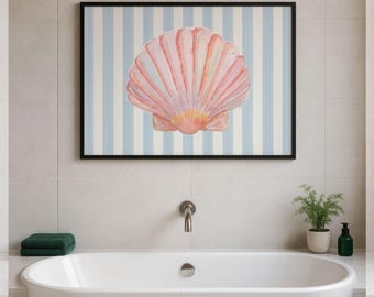 Modern Bathroom Frame Mockup, Landscape Artwork Template, Horizontal Print Poster Mockup for Classic Art, Digital Picture Frame PSD