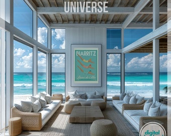 Coastal Frame Mockup PSD, Nautical Framed Canvas Mockup, Seaside Wall Art Mockup, Luxury Beach Artwork Template for Photoshop Photopea