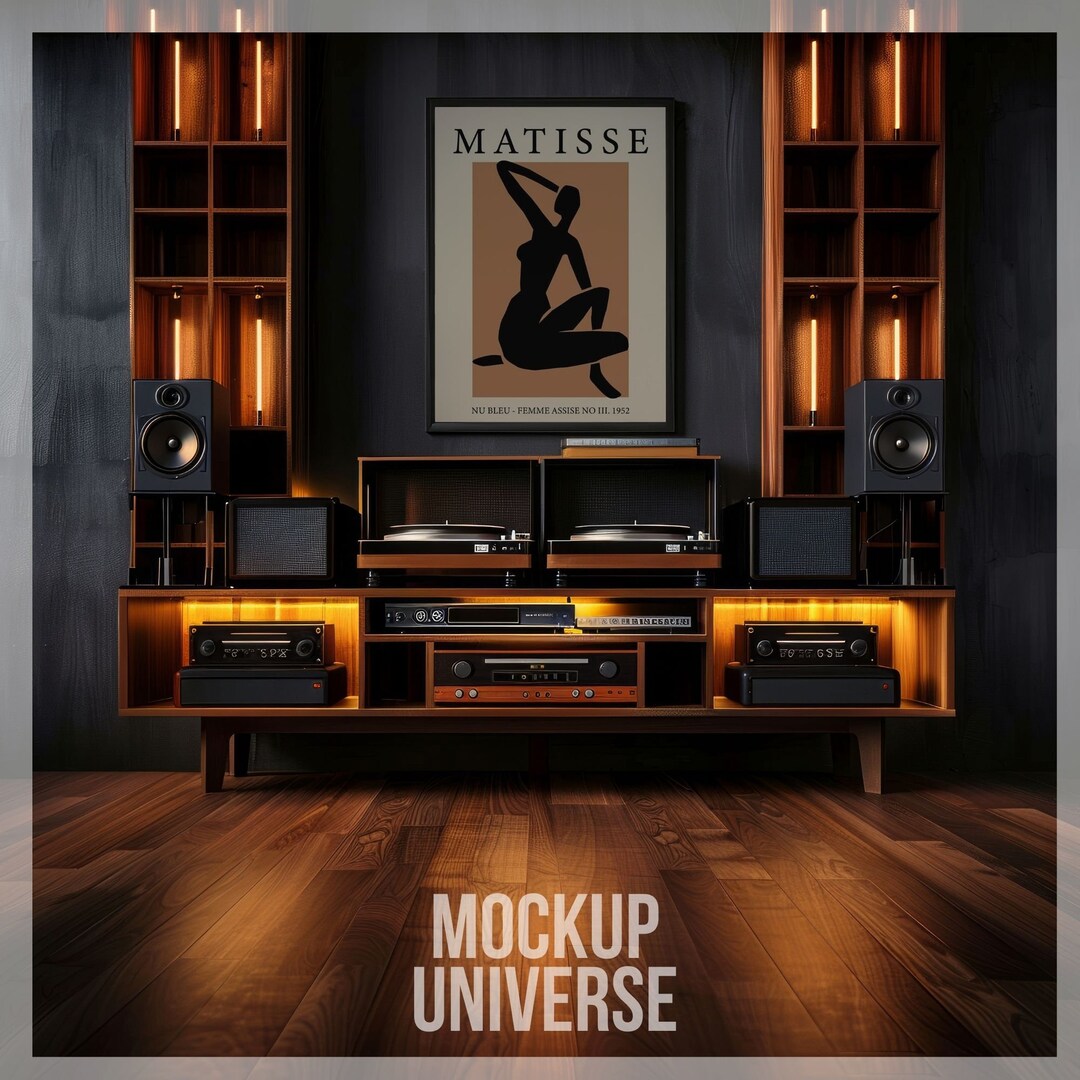 Music Room Frame Mockup, Modern Music Wall Art Mockup, Turntable Frame ...