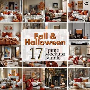 Herbst & Halloween Rahmen Mockups Bundle, Herbst Wand Kunst Mockup Set, saisonale Poster Display, gerahmte Leinwand für Thanksgiving Art mit Kürbissen