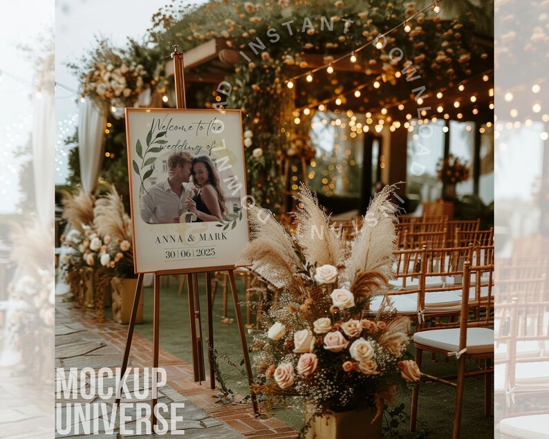 15 Wedding Welcome Sign Mockup Bundle, Boho Easel Poster Mockup, Cozy Floral Digital Sign Template, Seating Chart Mockup, Photoshop Mockup image 7