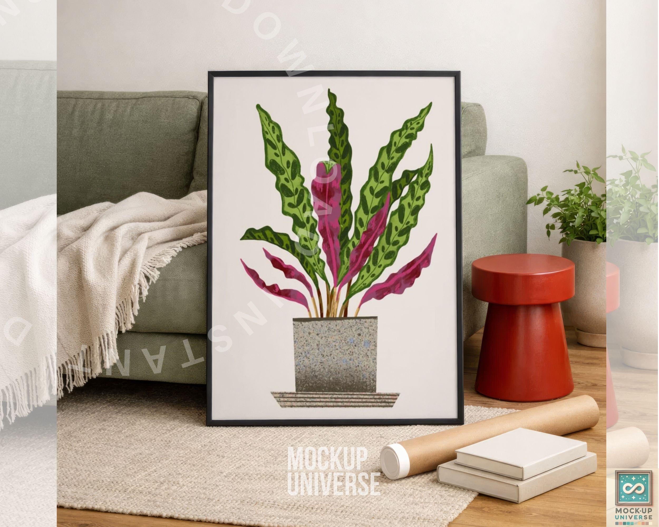 Modern Interior Poster Mockup, Vertical Black Frame Mock up PSD, Large ...