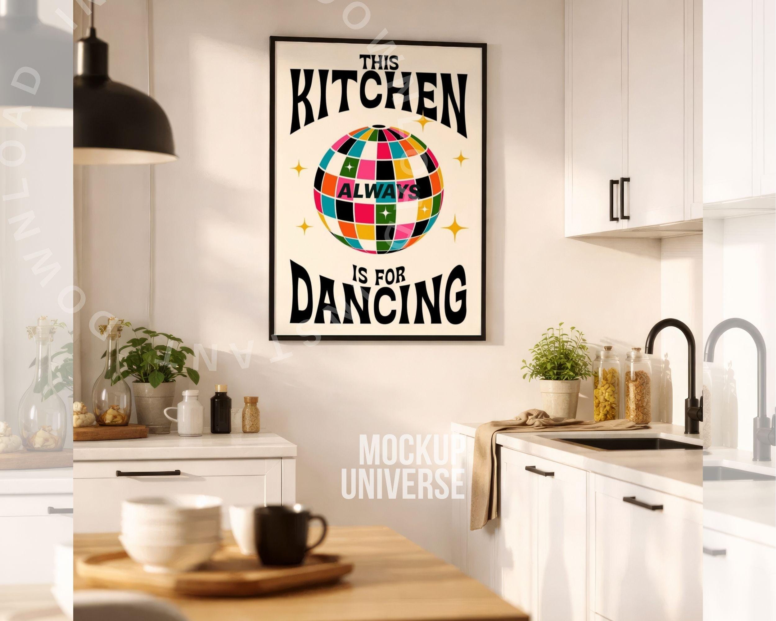 Kitchen Poster Mockup PSD, Modern Black Frame Mock Up, Interior Artwork ...