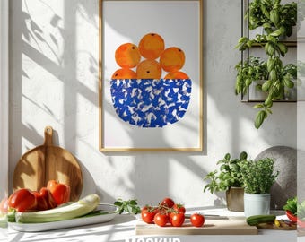 Modern Kitchen Frame Mockup, Thin Wood Frame Template, Vertical Framed Canvas Mockup, Food Poster Print Display, Photoshop Mockup Frame PSD
