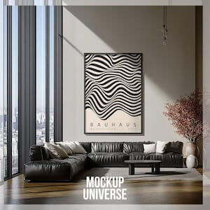 Large Frame Mockup Modern Interior, Elegant Poster Mockup, Luxury Interior Mockup, Penthhouse Wall Art Mockup, Print Mockup Frame PSD JPG