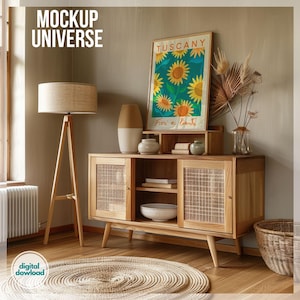 Farmhouse Wall Art Mockup, Vertical Wood Frame Mockup, Neutral Tone Interior Mockup, Photoshop Mockup PSD, Vintage Framed Canvas Template