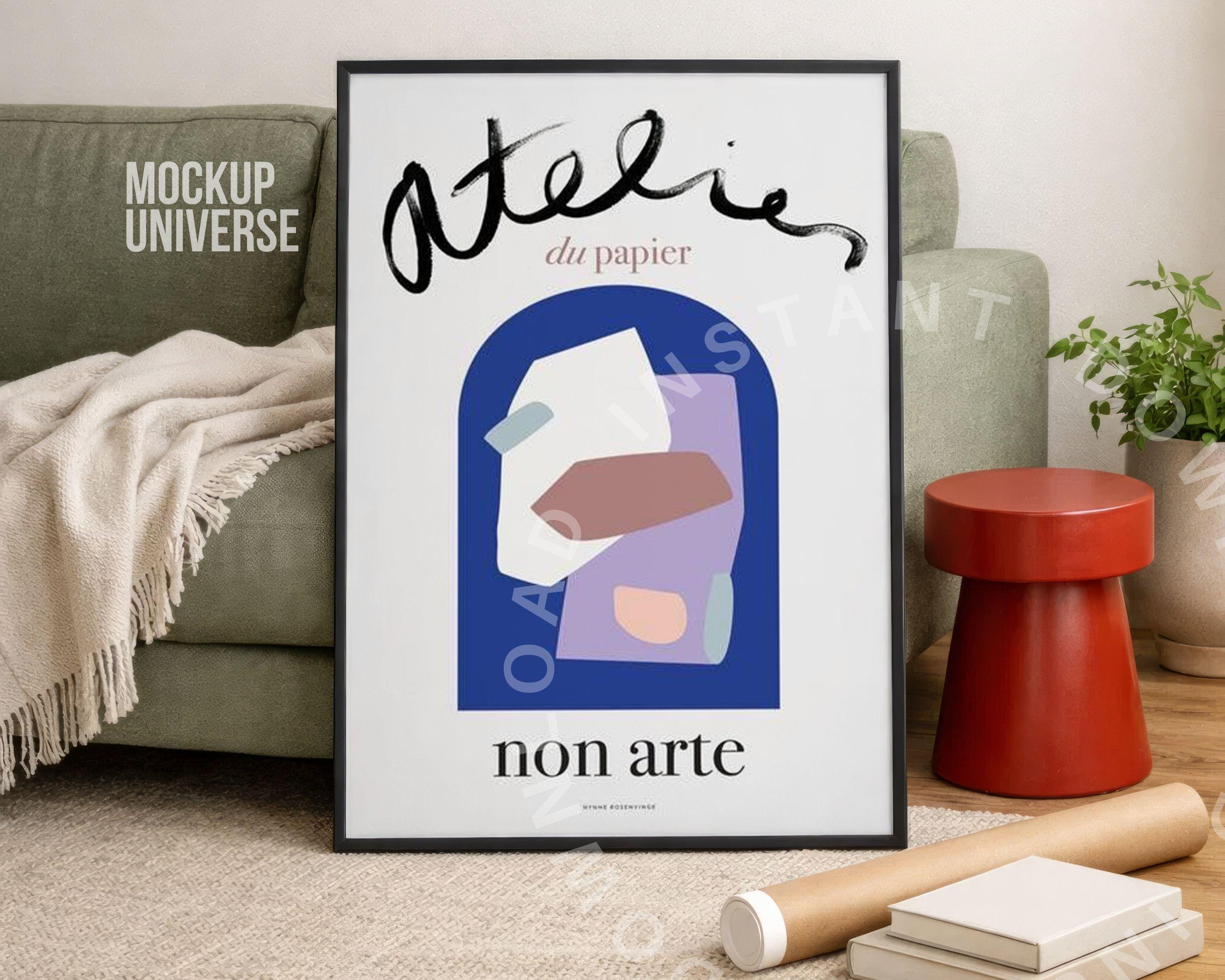 Modern Interior Poster Mockup, Vertical Black Frame Mock up PSD, Large ...
