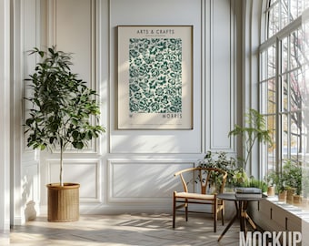 Entryway Frame Mockup PSD JPG, Classic Paneled Wall Art Mockup, Modern Interior Framed Canvas, Elegant Poster Mockup, Sunny Artwork Template