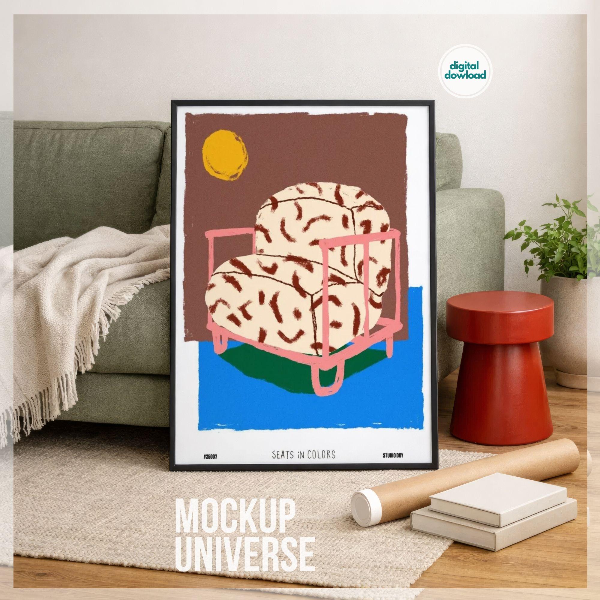 Modern Interior Poster Mockup, Vertical Black Frame Mock up PSD, Large ...