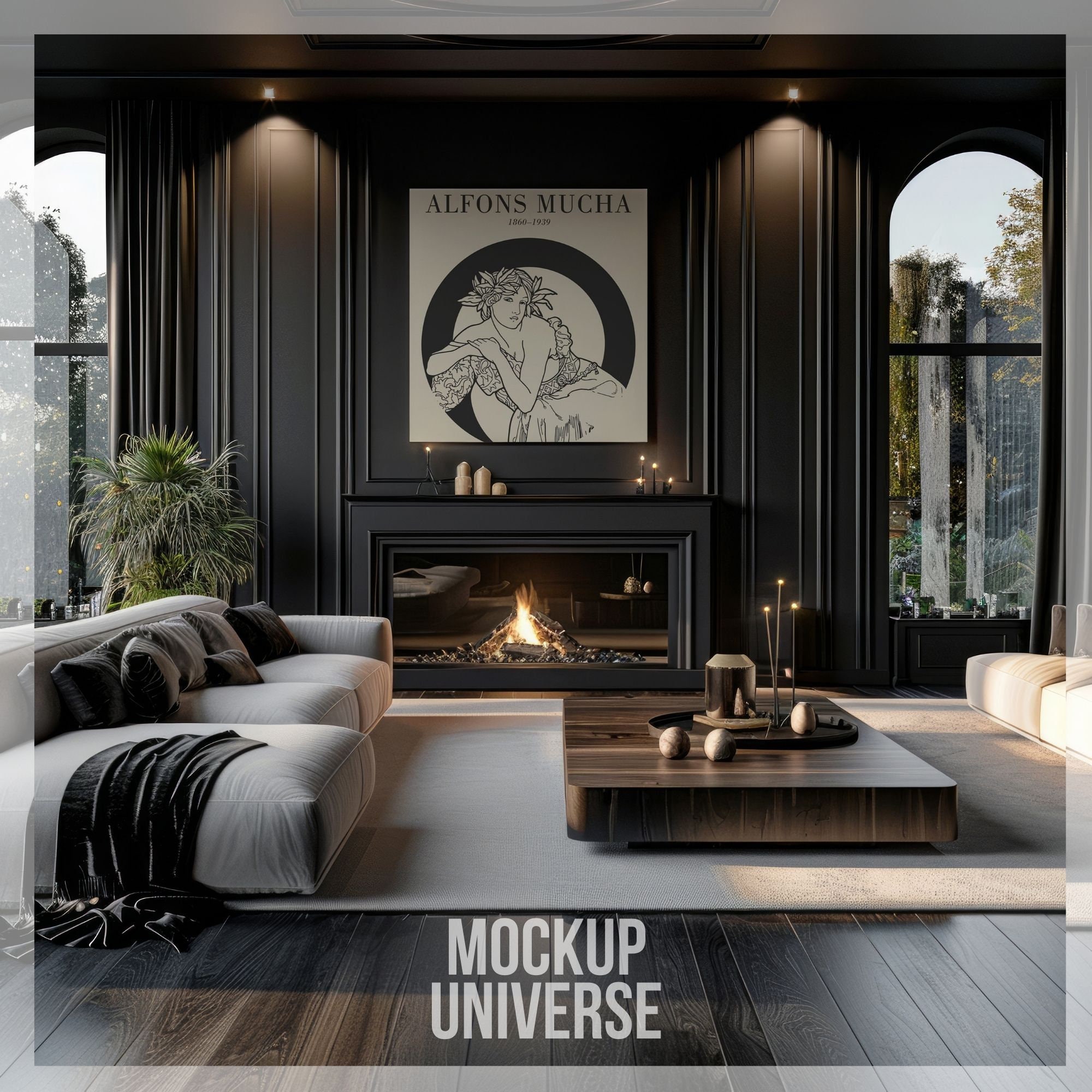Dark Square Frame Mockup for Art Prints Display, Luxury Black Wall
