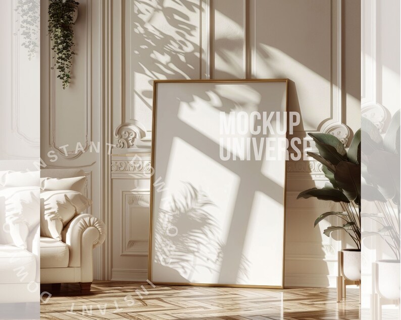 Extra Large Wall Art Frame Mockup, Stand Wood Frame Canvas Template ...