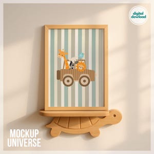 Cute Frame Mockup, Playful Artwork Template, Whimsical Print Display, Wood Picture Mockup for Kids or Nursery, Digital Poster Mockup PSD