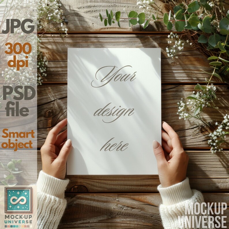 Frameless Poster Mockup With Person, Close up Digital Artwork Display