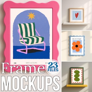 Paquete de maquetas de marcos modernos, plantilla PSD de arte mural colorido, marcos digitales sencillos para Photoshop