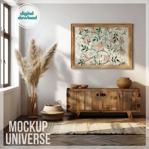 Horizontal Wood Frame Mockup, Minimalist Wall Art Mockup, Farmhouse Interior Mockup, Photoshop Mockup PSD, Elegant Cottage Artwork Display