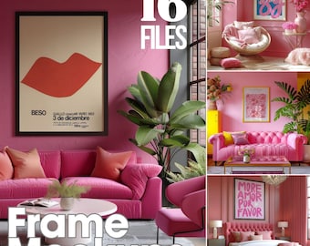 Pink Frame Mockup Bundle, Preppy Poster Mock Up, Coquette Wall Art Template (PSD, JPG)