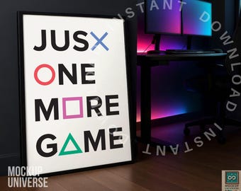 Nachtrahmen Mockup mit Neonlicht, Modernes Gaming Poster Mockup, Minimalistische Teen Kunstwerk Vorlage, Büro Wand Kunst Mockup PSD