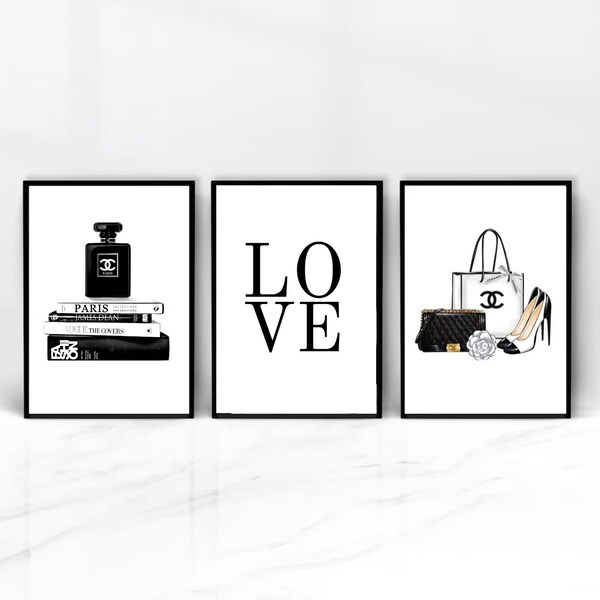 Fashion Prints, Set of 3, Makeup Wall Art, Girls Bedroom Posters, Perfume Print, Fashion Book, Glam Wall Art, Fashion Quotes, Glamour Prints