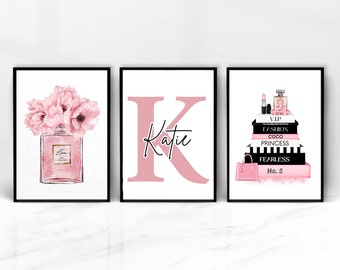 Personalised Name, Fashion Prints, Set of 3, Makeup Wall Art, Girls Bedroom Posters, Fashion Book, Glam Wall Art, Fashion Quotes