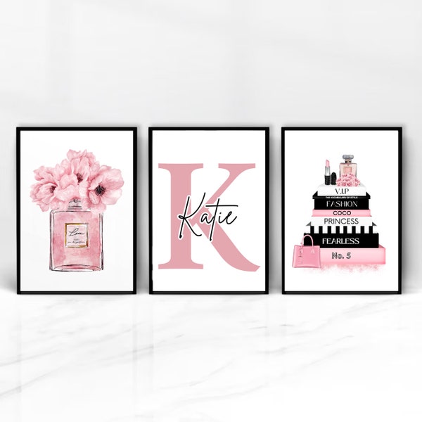 Personalised Name, Fashion Prints, Set of 3, Makeup Wall Art, Girls Bedroom Posters, Fashion Book, Glam Wall Art, Fashion Quotes