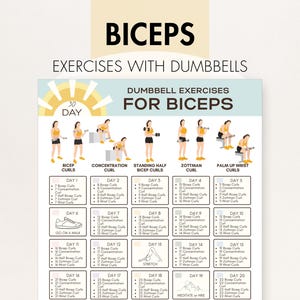 Dumbbell Bicep Workout, At Home Workout Challenge, druckbares PDF in den Größen 8,5 x 11, 16 x 20, A4 oder A3