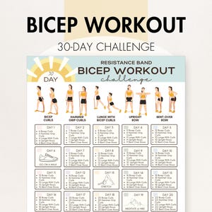 Resistance Band Bicep Workout, Resistance Bands Bicep Workout, Resistance Band Exercises For Toned Arms, Printable PDF, 30-Day Challenge