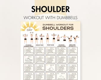 Dumbbell Exercises For Shoulders, Printable, Deltoids Workout With Free Weights (8.5x11, 16x20, A4, A3)