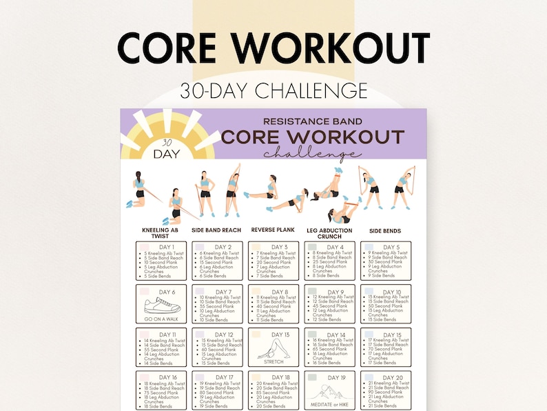 Resistance Bands Core Workout, Resistance Band Core Exercises, Resistance Band Exercises for Beginners PDF, 30 Day Stretch Bands Challenge image 1