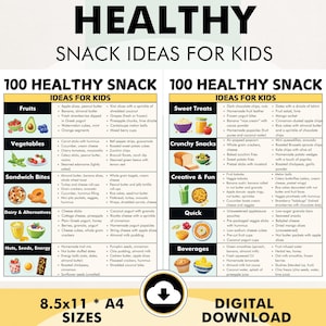 Healthy Snacks for Kids, Snack Ideas for Kids, Kids Healthy Snacks List, Printable PDF, Easy Snack Recipes, Three Ingredients or Less!