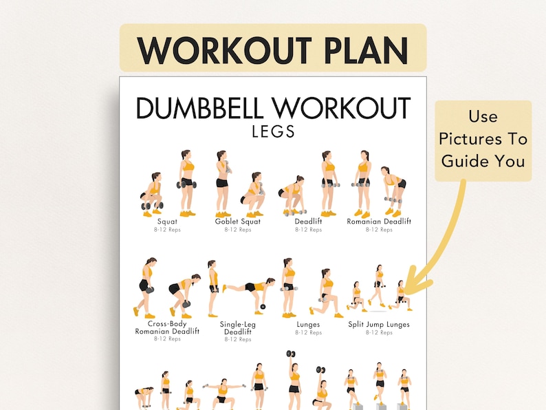 Leg Workout Plan.pdf Dumbbell Leg Work Out (PDF), DB Exercises for Legs - Printable Routine ...